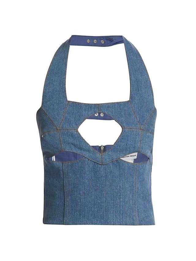 Womens Cropped Denim Halterneck Top Product Image