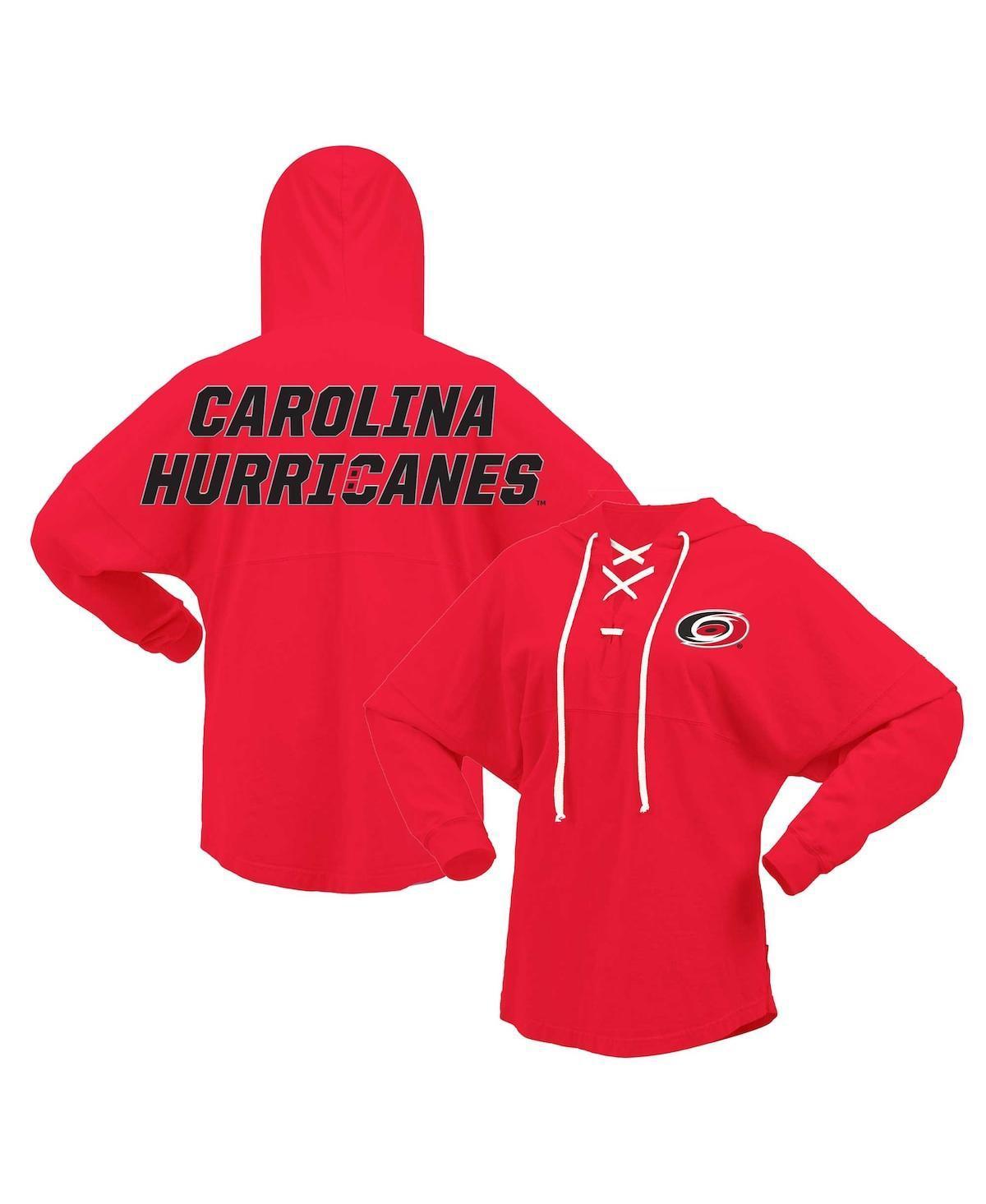 Womens Fanatics Red Carolina Hurricanes Jersey Lace-Up V-Neck Long Sleeve Hoodie T-shirt Product Image