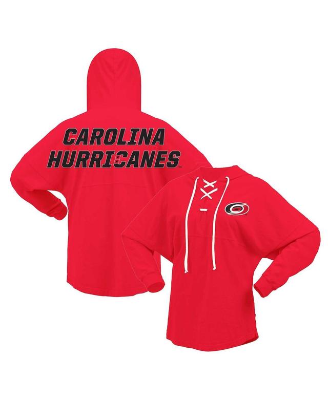 Womens Fanatics Red Carolina Hurricanes Jersey Lace-Up V-Neck Long Sleeve Hoodie T-shirt Product Image