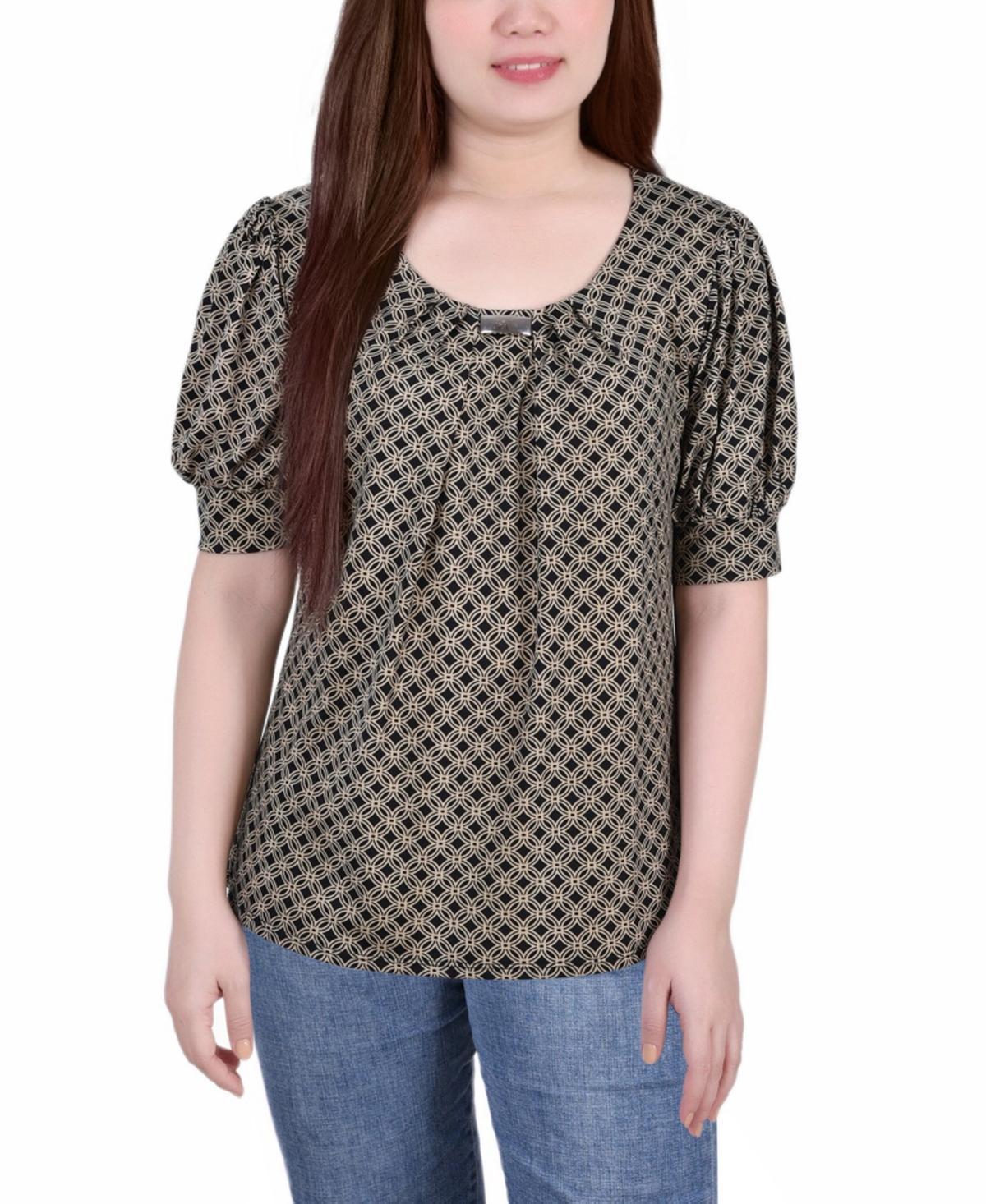 NY Collection Petite Short Sleeve Balloon Sleeve Top -NAVY SQUAR Product Image