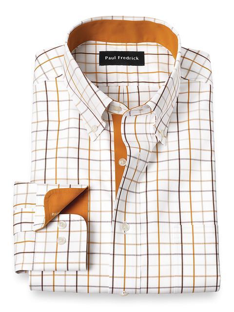 Non-Iron Cotton Check Dress Shirt With Contrast Trim - Melon/tan Product Image