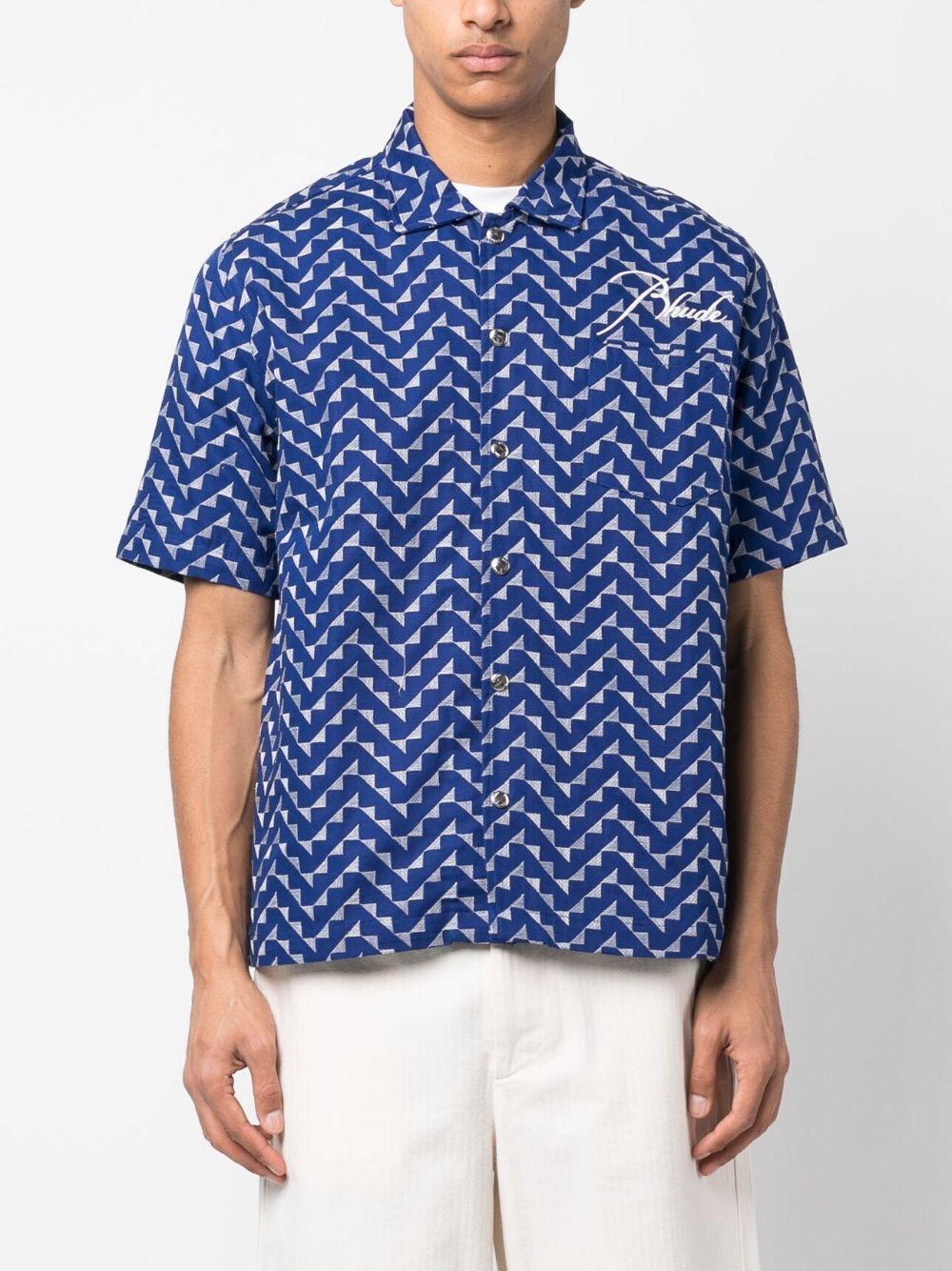 RHUDE Logo-embroidered Cotton Shirt In Navy Product Image