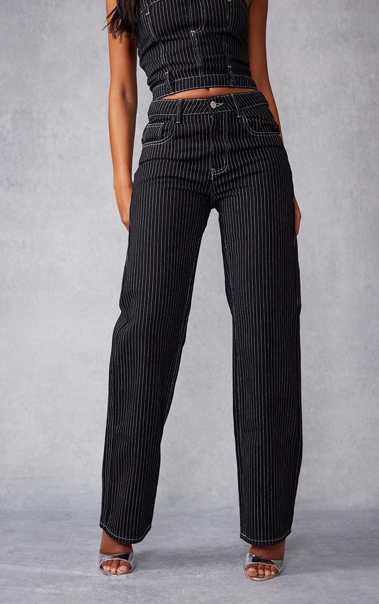 Tall Black Denim Pinstripe Mid Rise Straight Leg Jeans Product Image