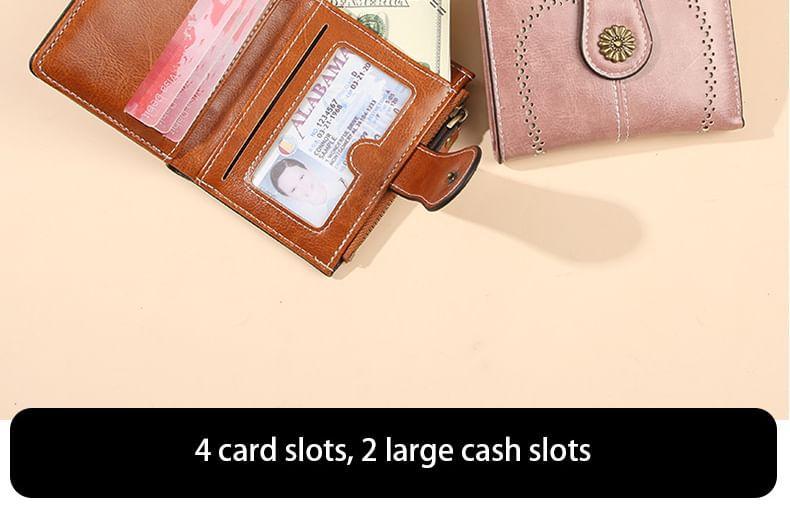 Faux Leather Flower Flap Wallet Product Image