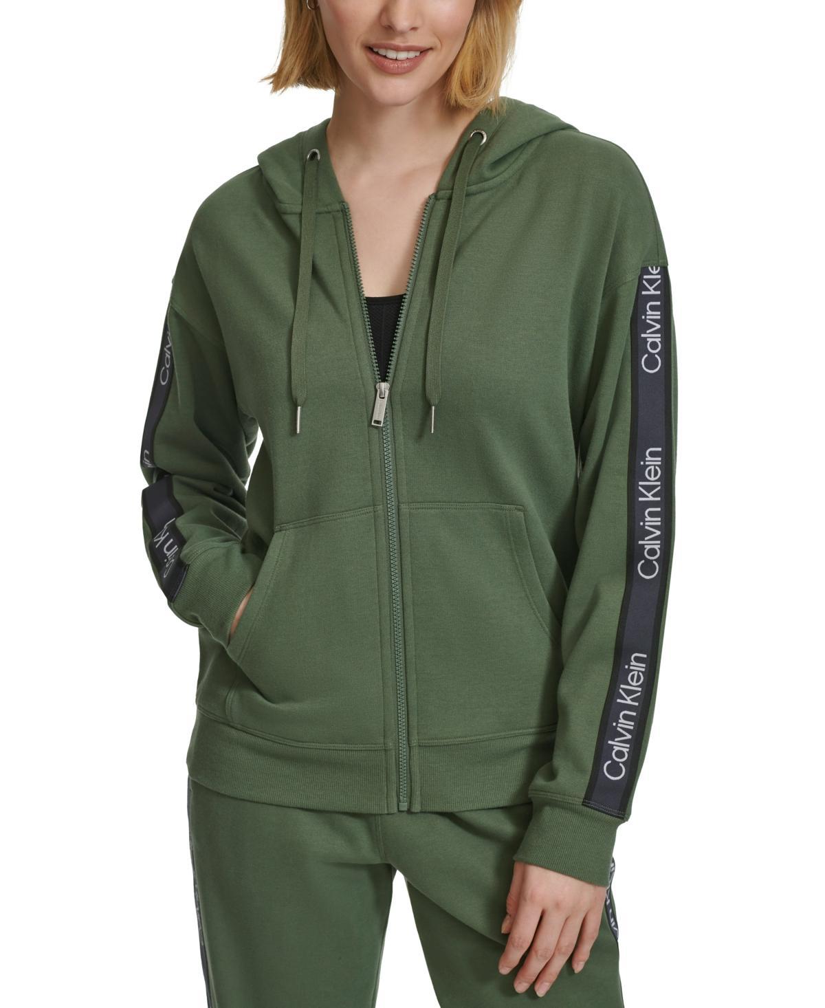 Calvin Klein Performance Womens Fleece Logo Stripe Full Zip Hoodie Product Image