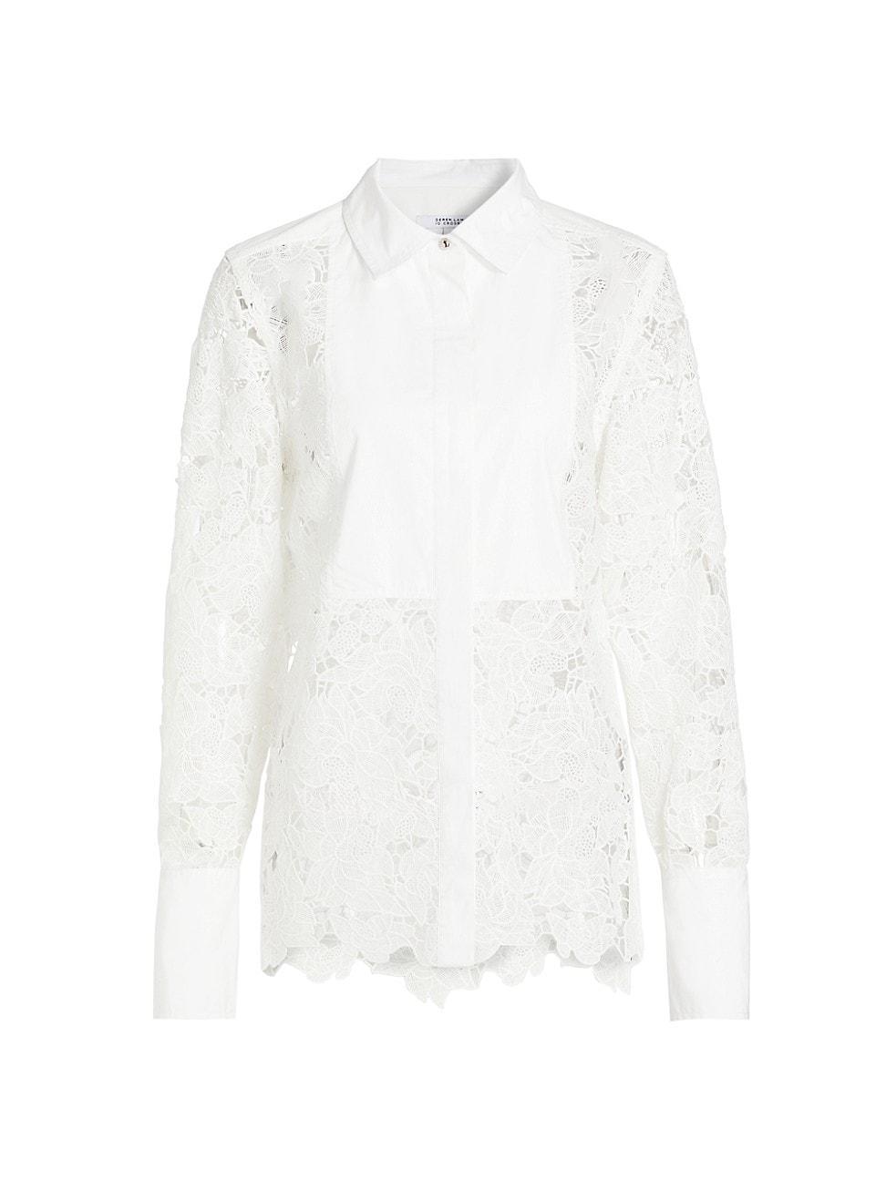 Megan Long-Sleeve Button-Front Lace Blouse Product Image