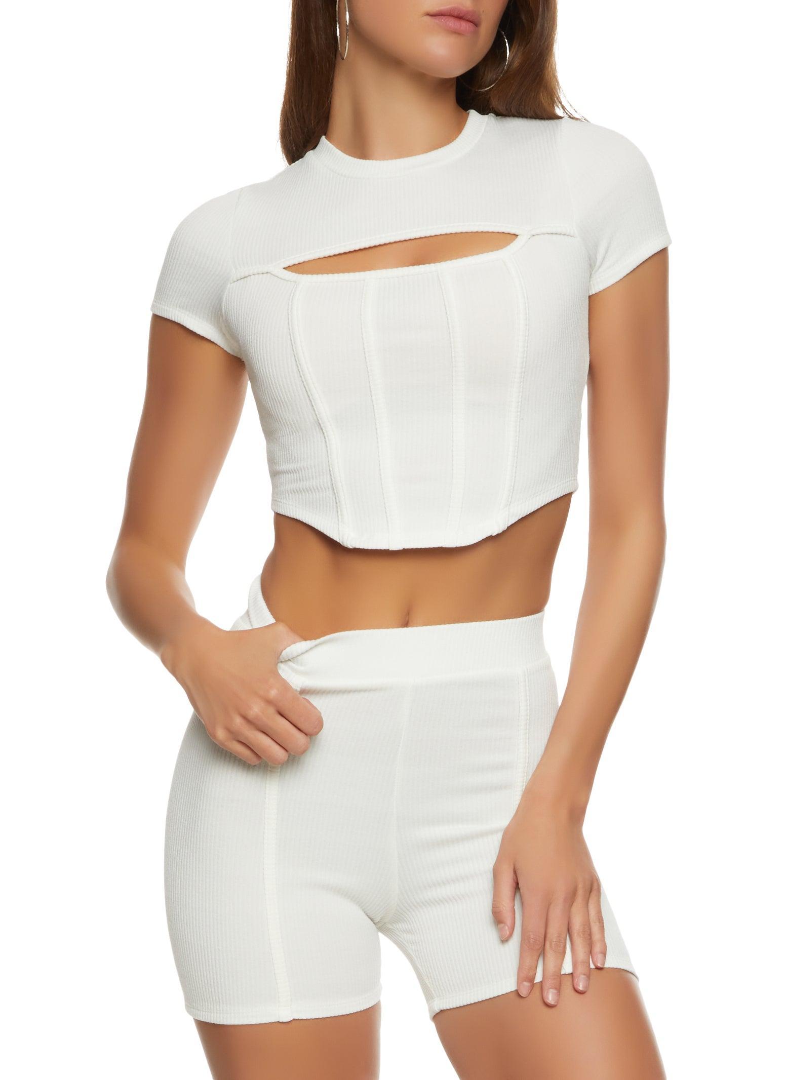 Womens Ribbed Cut Out Detail Corset Crop Top Product Image