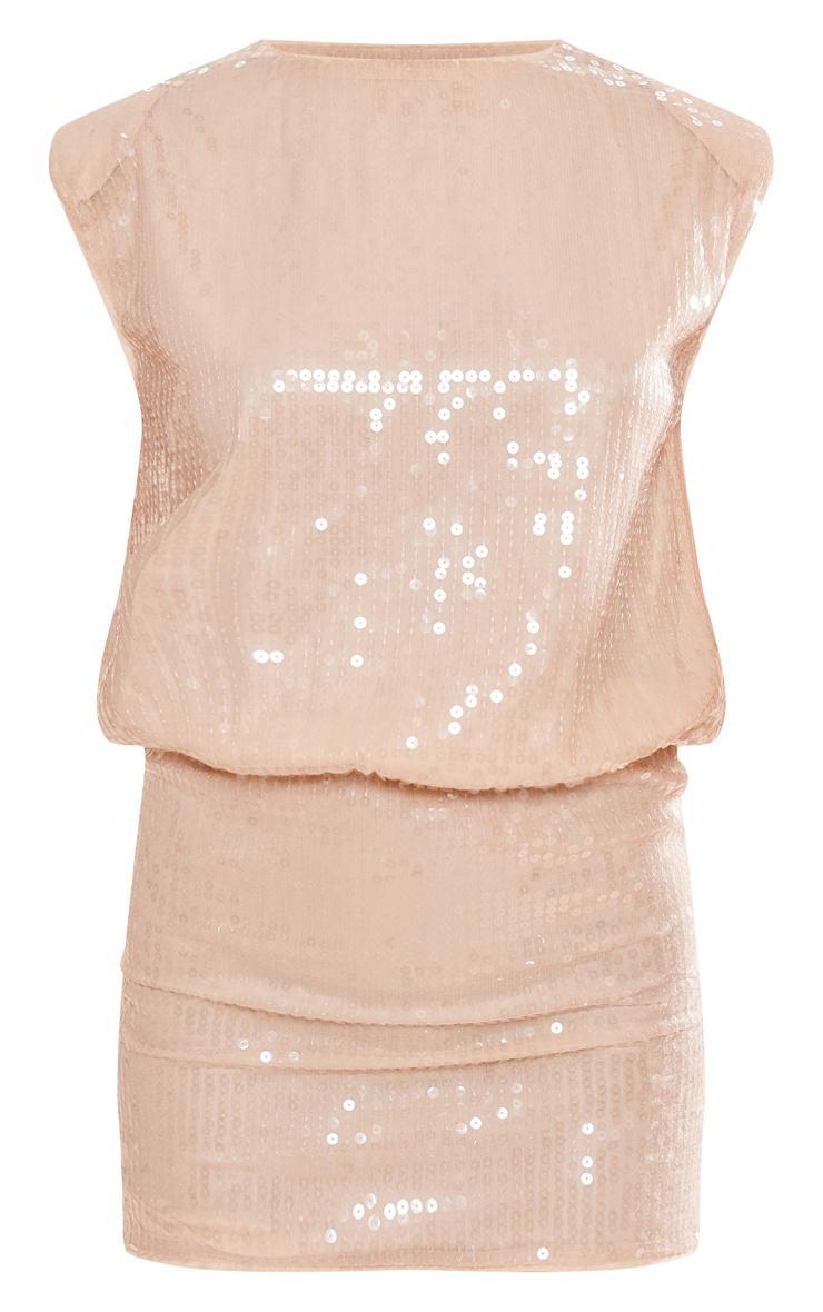 Nude Sequin Shoulder Pad Sleeveless Bodycon Dress Product Image