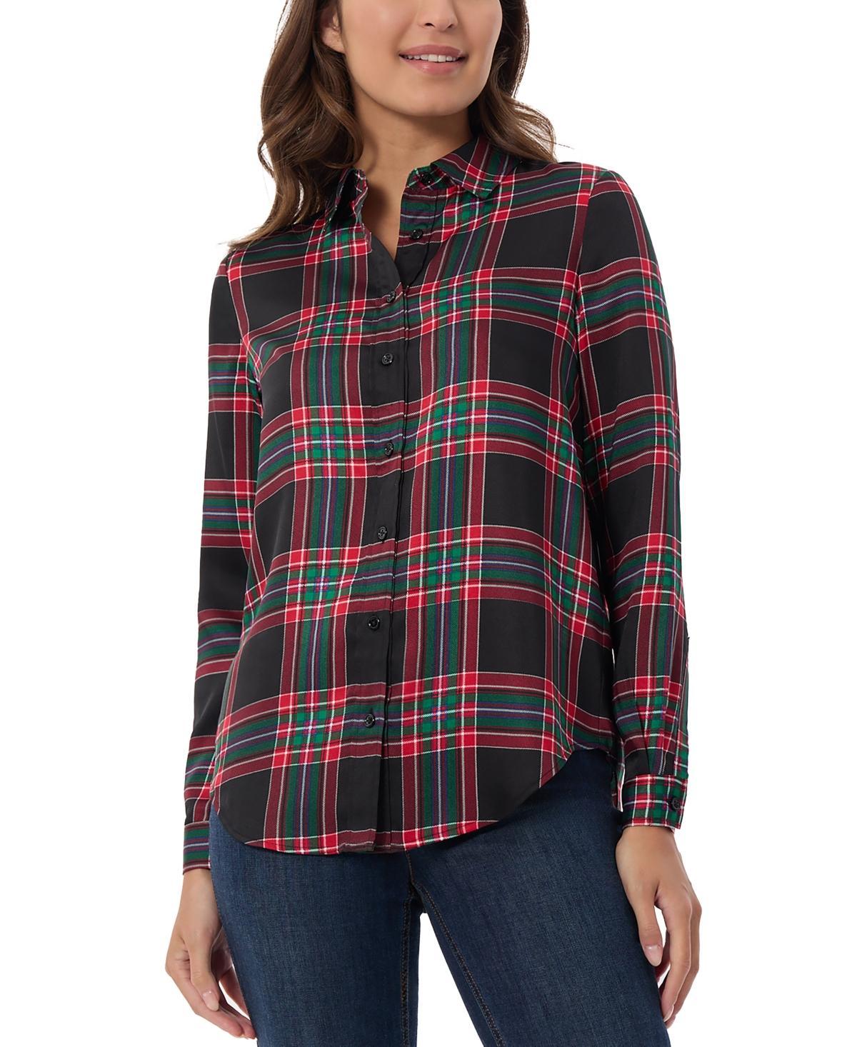 Jones New York Womens Plaid-Print Button-Front Shirt Product Image