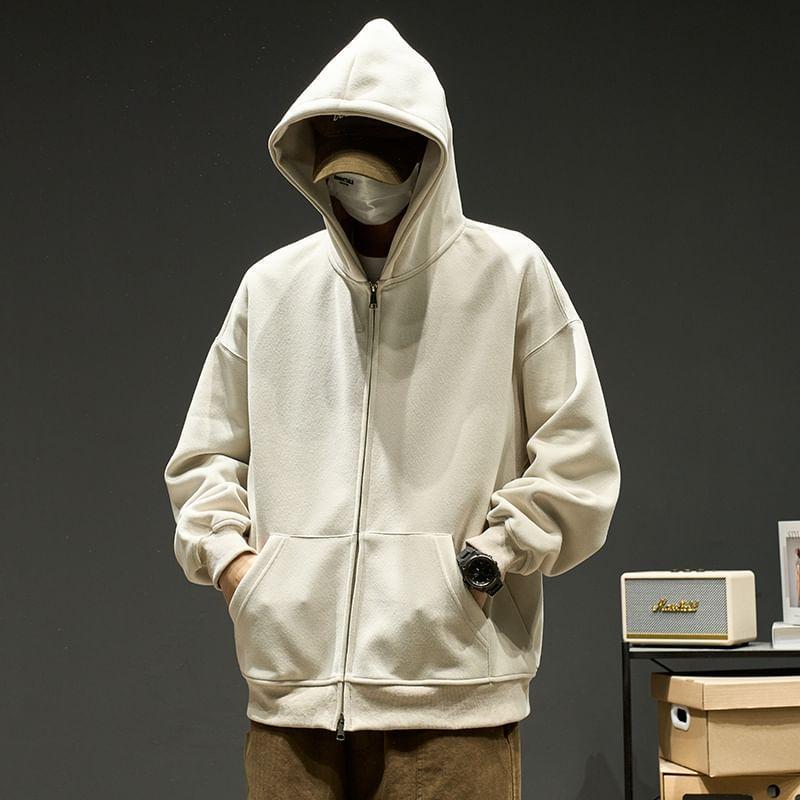 Plain Zip-Up Hoodie Product Image