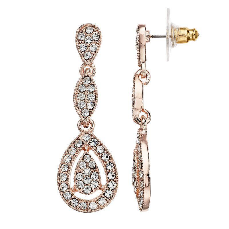 Womens LC Lauren Conrad Pave Double-Drop Statement Earrings, Pink Product Image