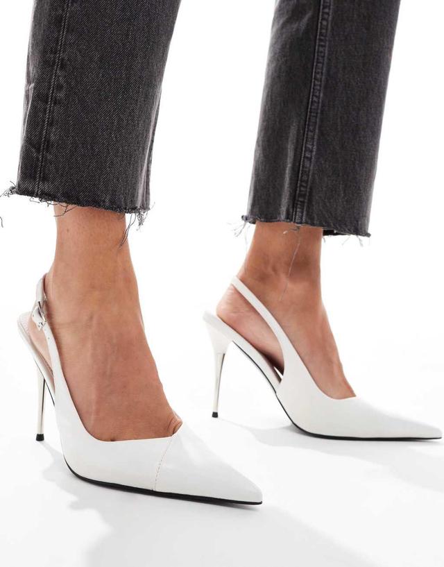 ASOS DESIGN Punk slingback metal heels in white Product Image