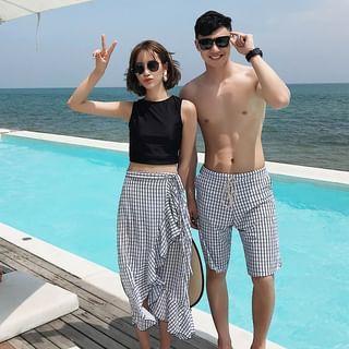 Couple Matching Crop Tankini Top / Cover Up Skirt / Swim Shorts / Set (Various Designs) Product Image