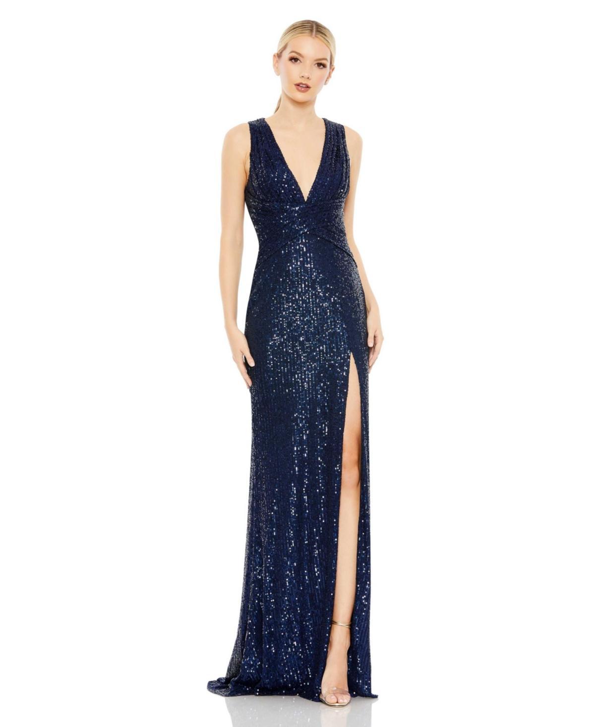 Mac Duggal Womens Ieena V-Neck Sequin Wrap Waist Gown Product Image