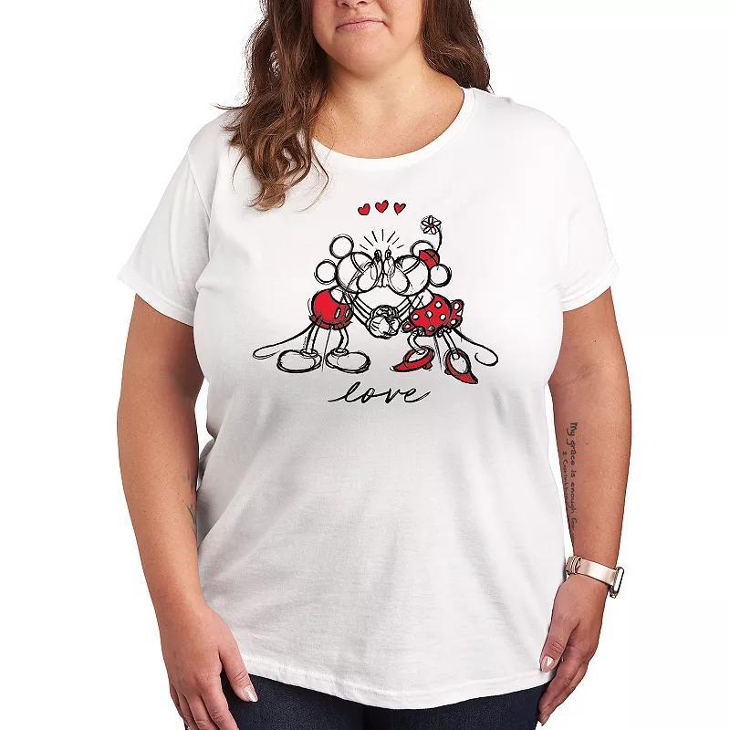 Plus Size Disney Mickey Minnie Love Sketch Graphic Tee, Womens Med Grey Product Image