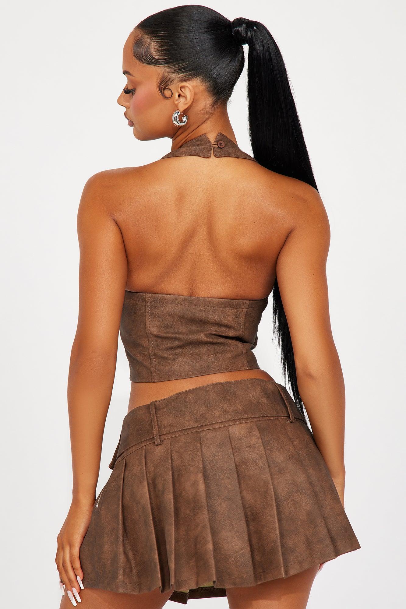 Montana Faux Leather Skirt Set - Brown Product Image