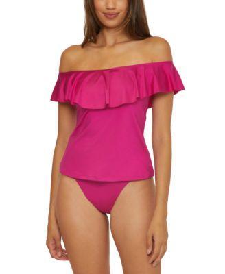 Trina Turk Womens Monaco Ruffled Off The Shoulder Tankini Top Shirred Hipster Bikini Bottoms Product Image