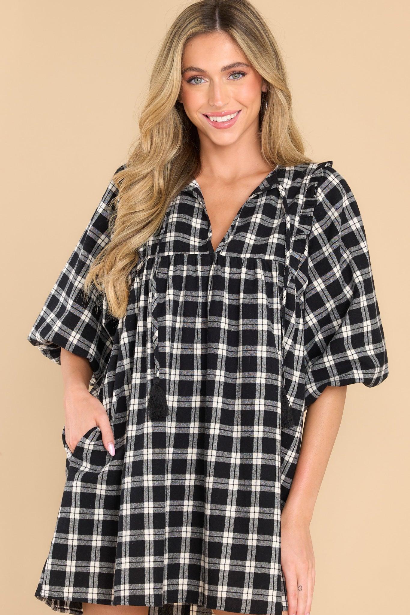 Pinky Promise Black Plaid Dress Product Image