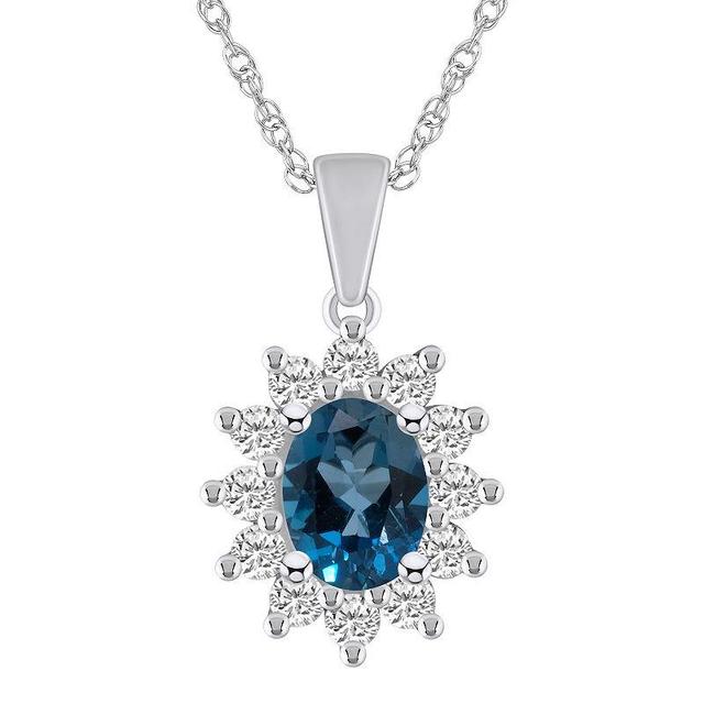 Alyson Layne 14k White Gold Oval Blue Topaz & 5/8 Carat T.W. Diamond Pendant Necklace, Womens Product Image