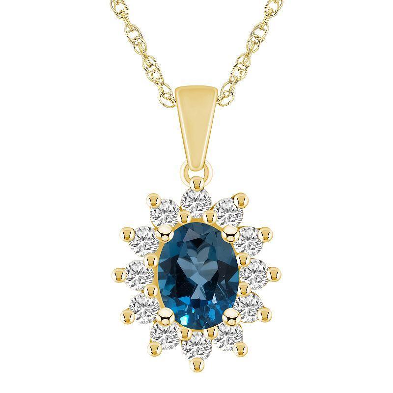 Alyson Layne 14k Gold Oval Blue Topaz & 5/8 Carat T.W. Diamond Pendant Necklace, Womens Product Image