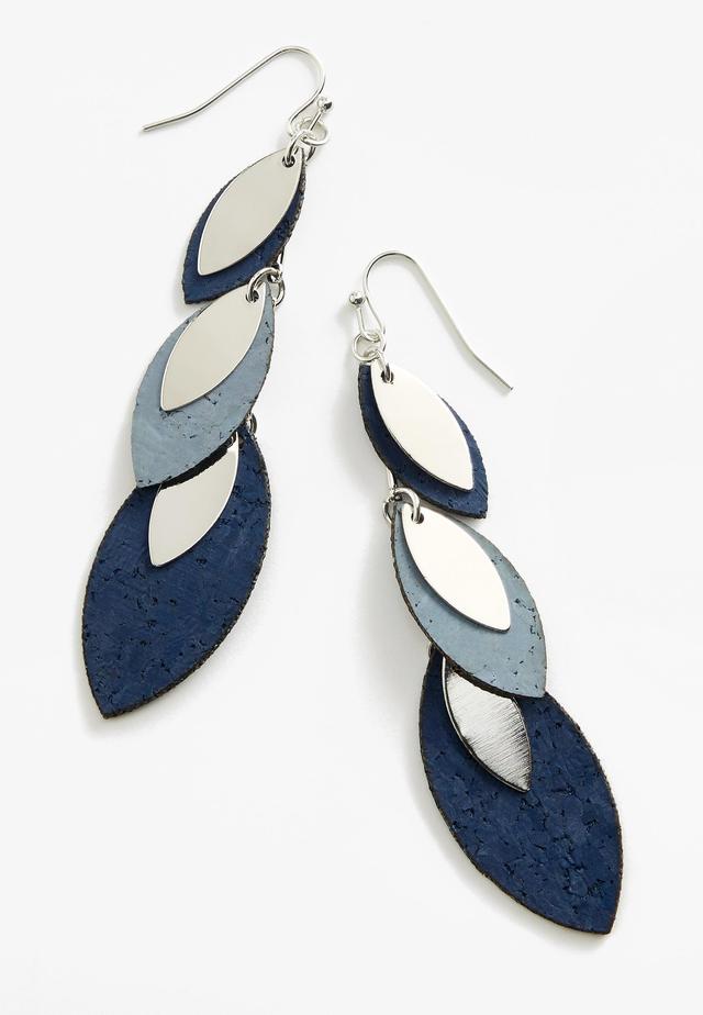 Blue Linear Leaf Drop Earrings Product Image