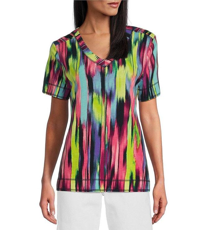 Westbound Knit Short Sleeve V-Neck Printed Top Product Image