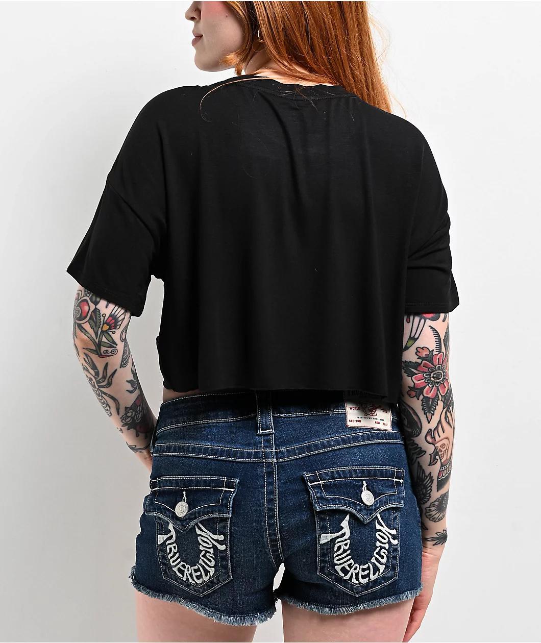 True Religion Buddha Logo Black Crop Boxy T-Shirt Product Image