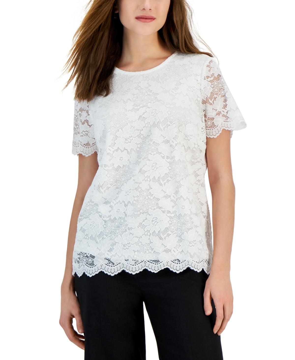 Tahari Asl Womens Lace Short-Sleeve Top Product Image