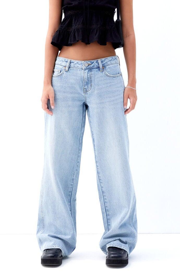 Women's Casey Light Indigo Cherry Bow Low Rise Baggy Jeans Product Image