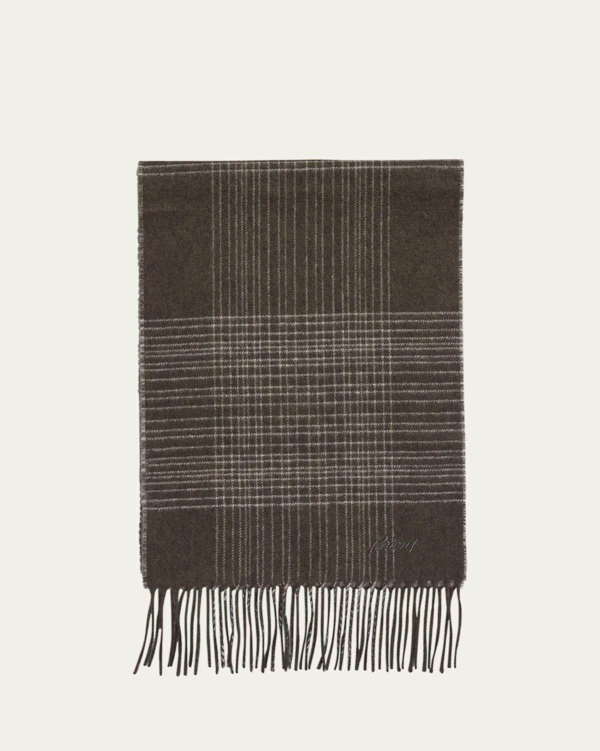 Mens Plaid Fringe Silk Cashmere Scarf Product Image