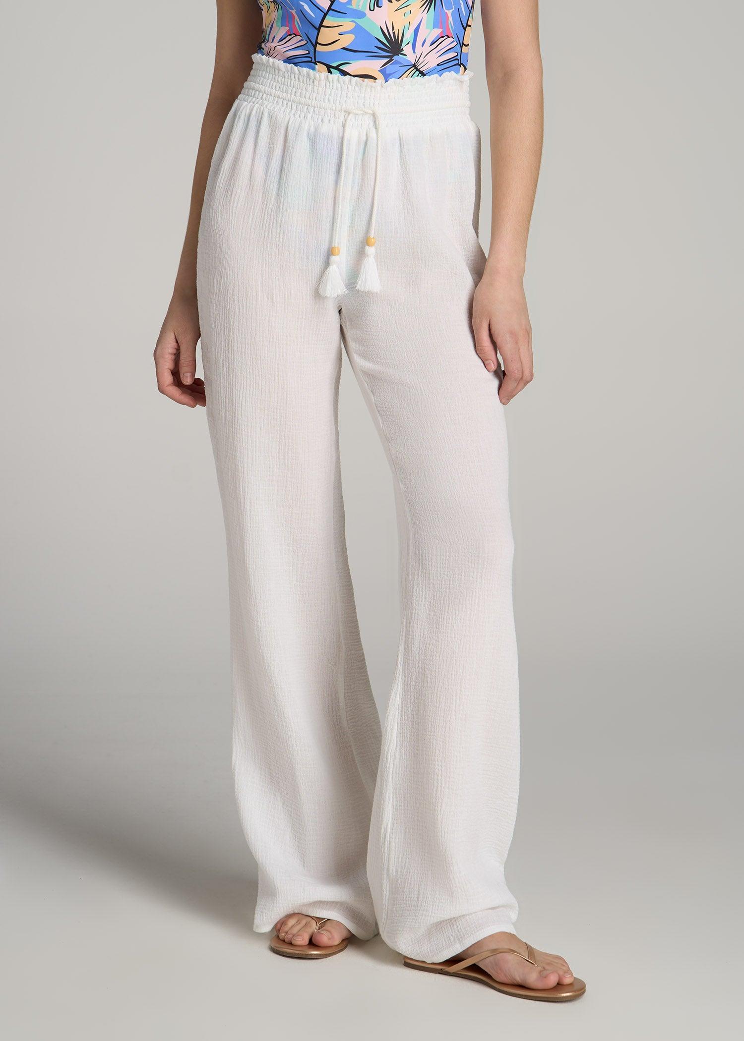 Gauze Cover Up Pants for Tall Women in Bright White Female Product Image