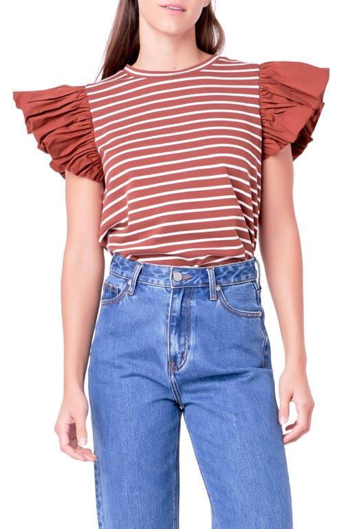 English Factory Mixed Media Stripe Ruffle Sleeve Top Product Image