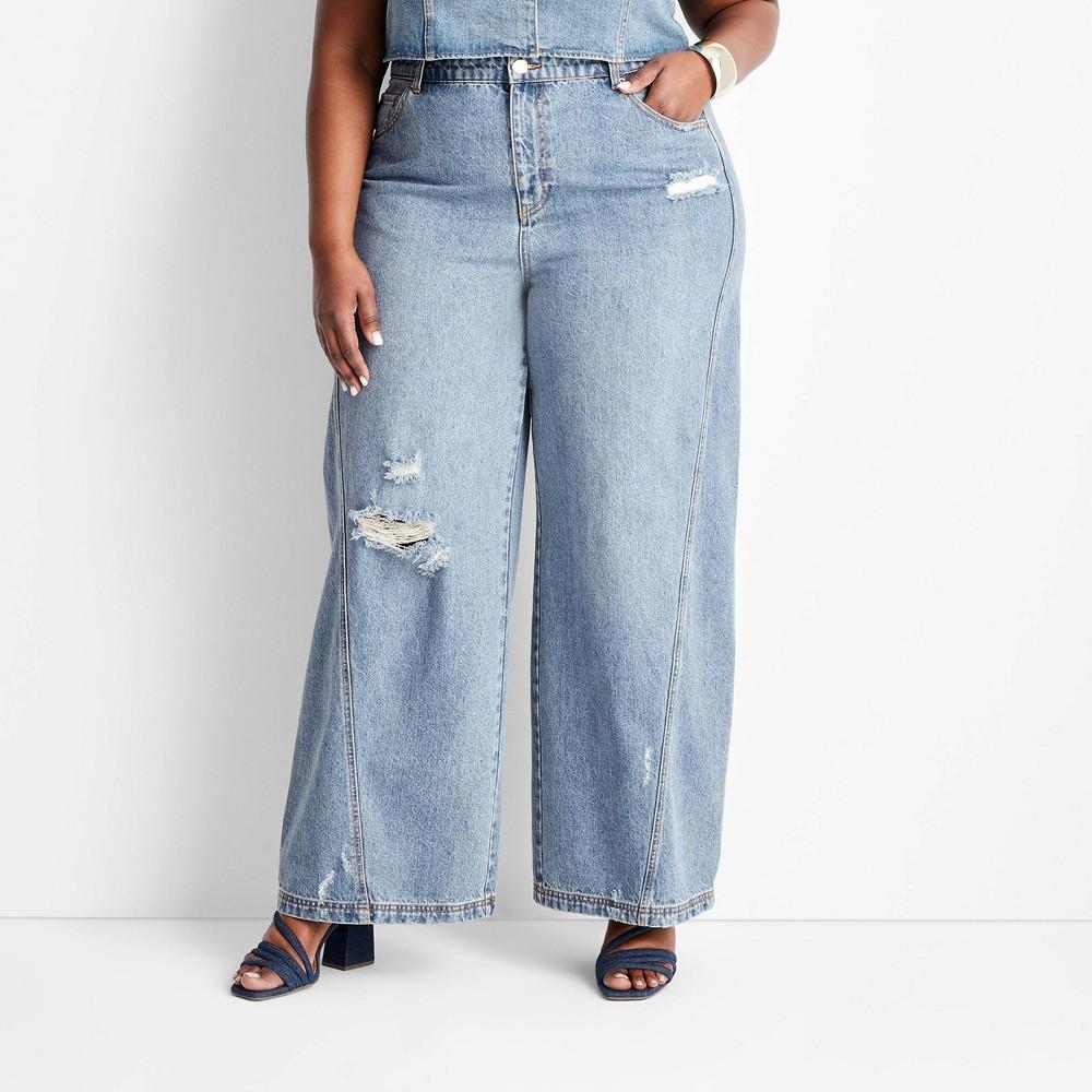 Womens High-Rise Distressed Wide Leg Jeans - Future Collective with Jenee Naylor Medium Wash Product Image