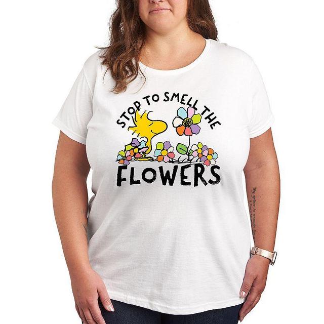 Plus Peanuts Woodstock Smell The Flowers Graphic Tee, Womens Product Image