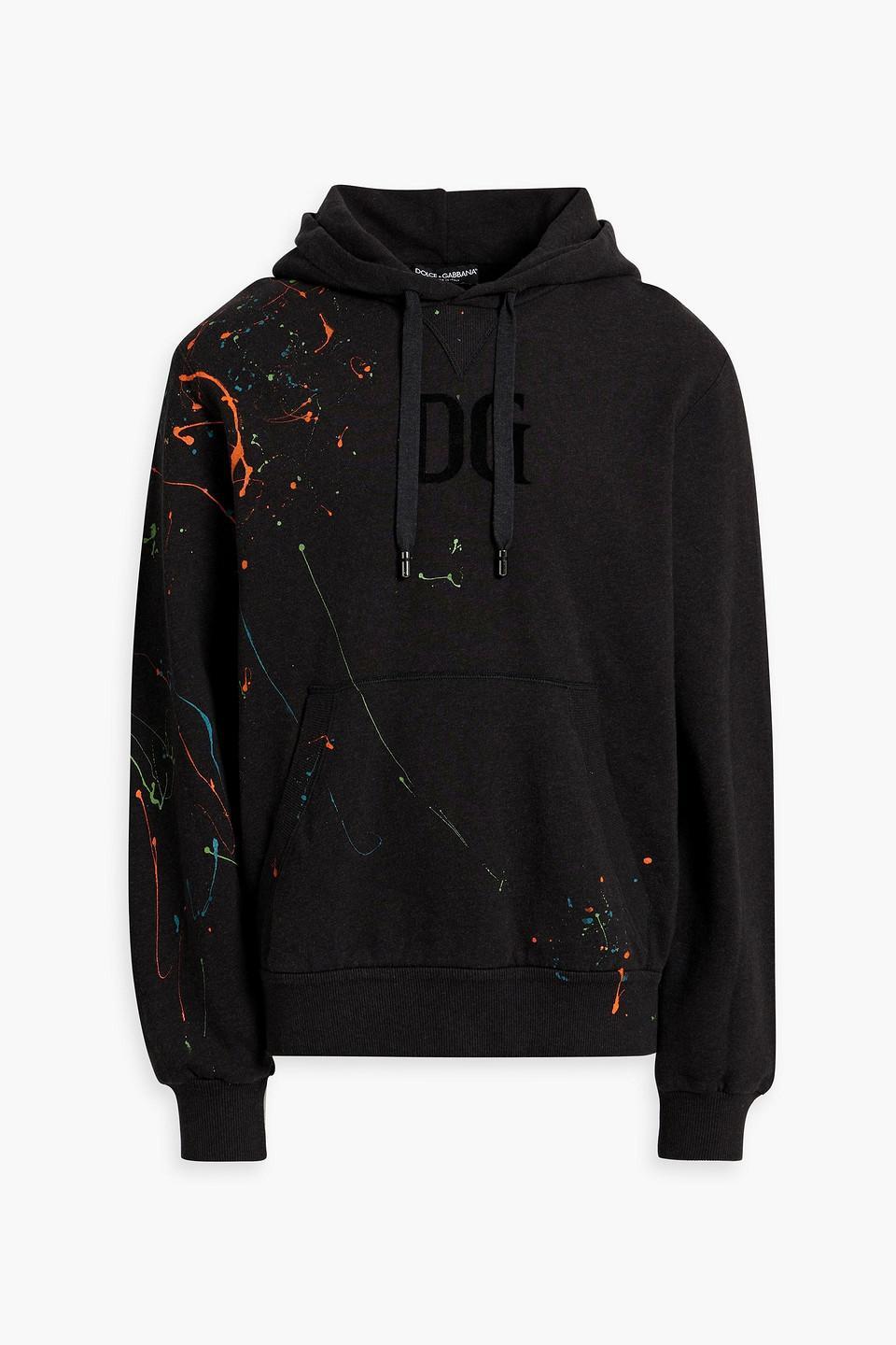 Printed Flocked French Cotton-terry Hoodie In Dark Gray Product Image