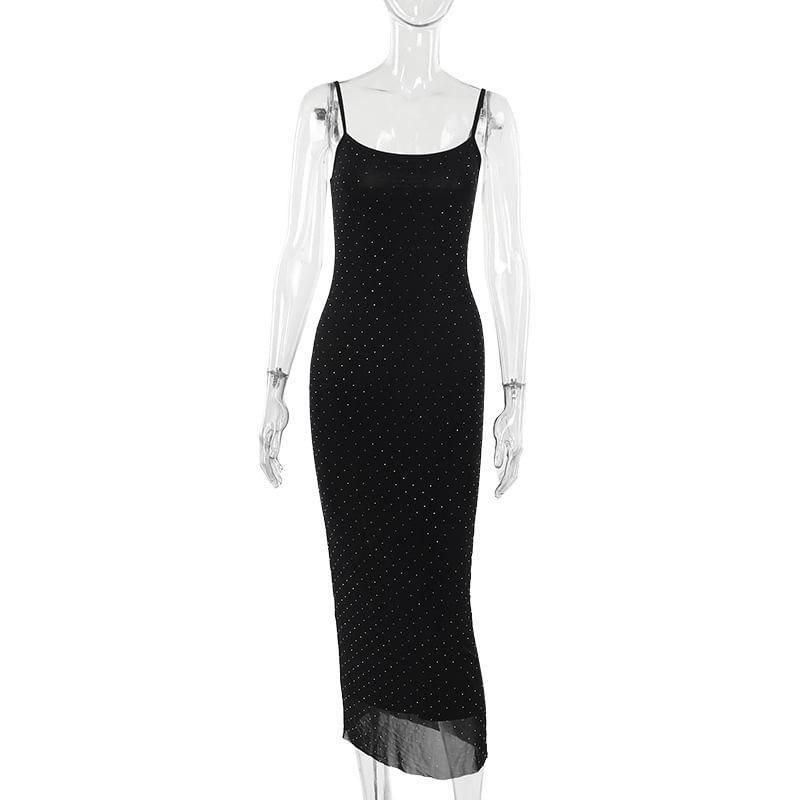 Spaghetti Strap Scoop Neck Sequin Maxi Bodycon Dress Product Image