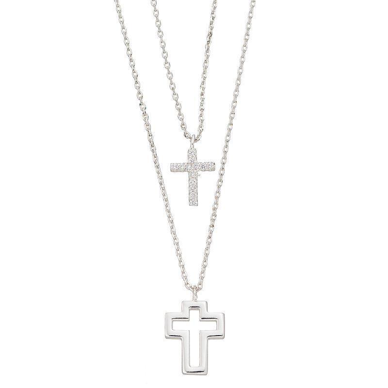 City Luxe Cubic Zirconia Cross Necklace Set, Womens, Silver Tone Clear Product Image