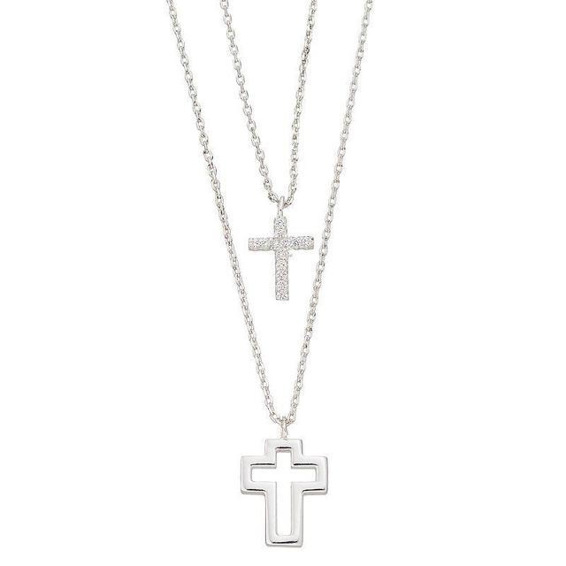 City Luxe Cubic Zirconia Cross Necklace Set, Womens, Silver Tone Clear Product Image