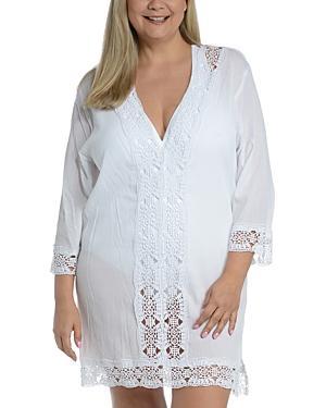 La Blanca Women's Plus Size V-Neck Tunic Swim Cover Up, White, 2X Product Image