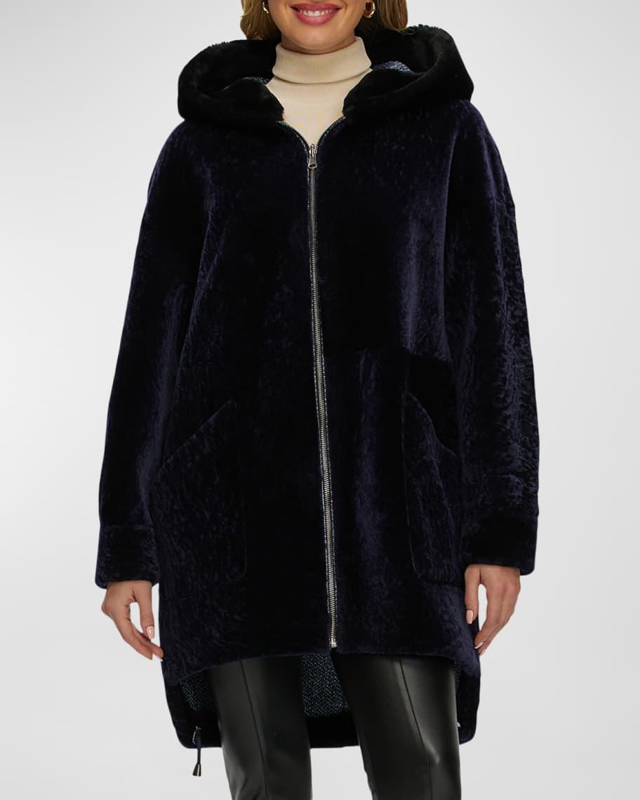 Reversible Lamb Shearling Hooded Parka Jacket Product Image