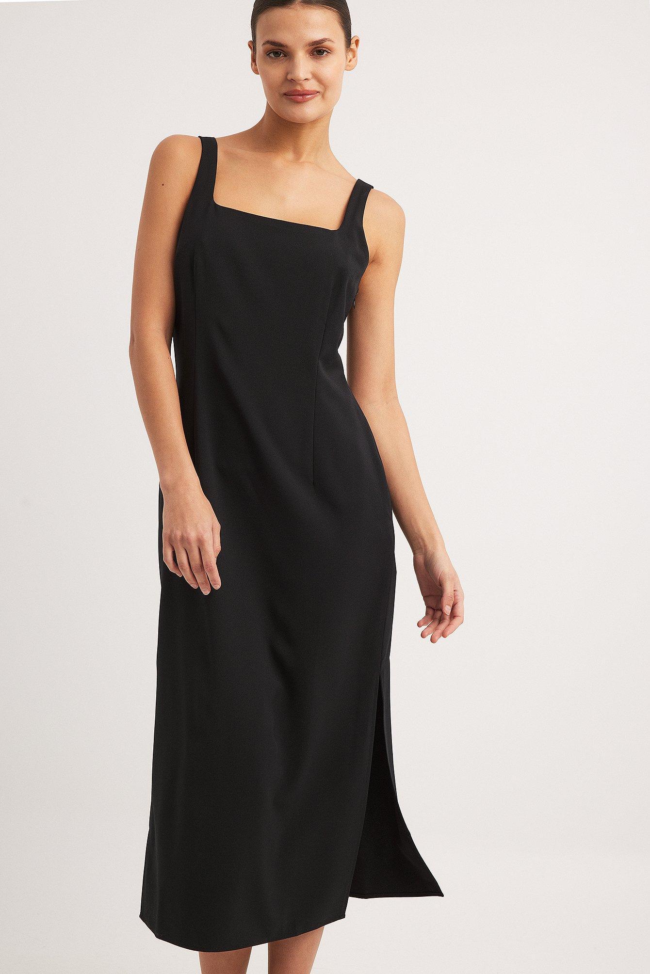 Fitted Square Neck Midi Dress Product Image