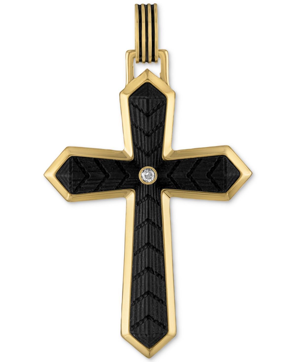 Esquire Mens Jewelry Cubic Zirconia Carbon Fiber Cross Pendant in 14k Gold-Plated Sterling Silver, Created for Macys Product Image