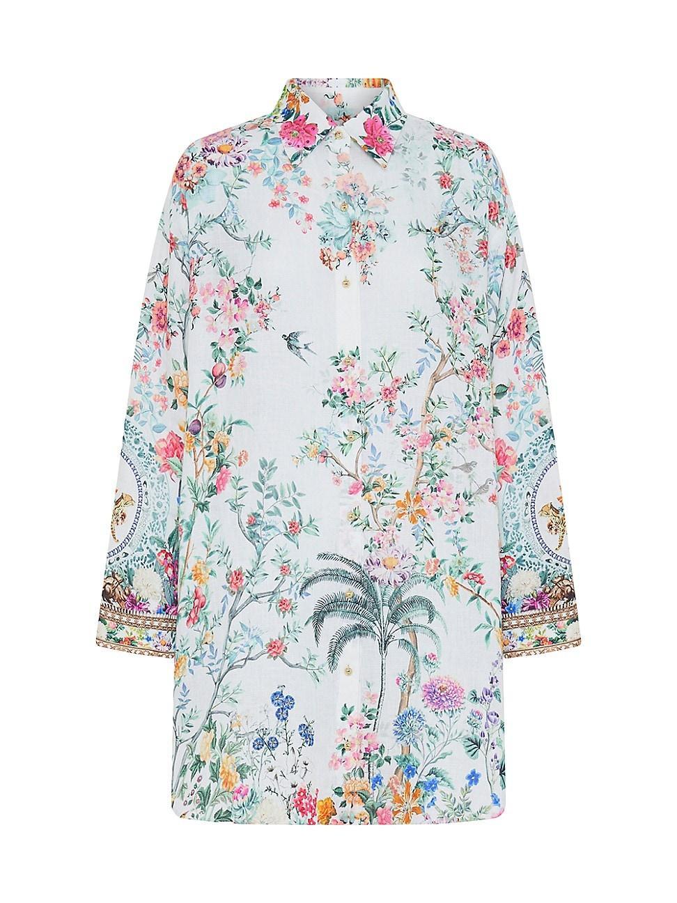 Womens High-Low Floral Linen Cover-Up Product Image