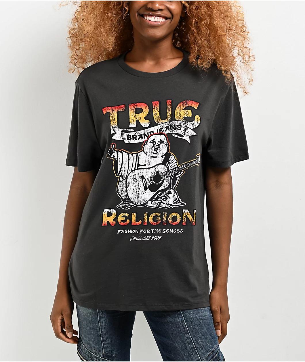 True Religion Distressed TR Logo Black Wash T-Shirt product image