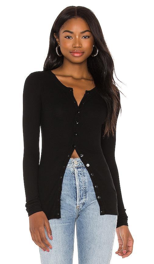 Enza Costa Silk Rib Fitted Long Sleeve Cardigan in Black Product Image