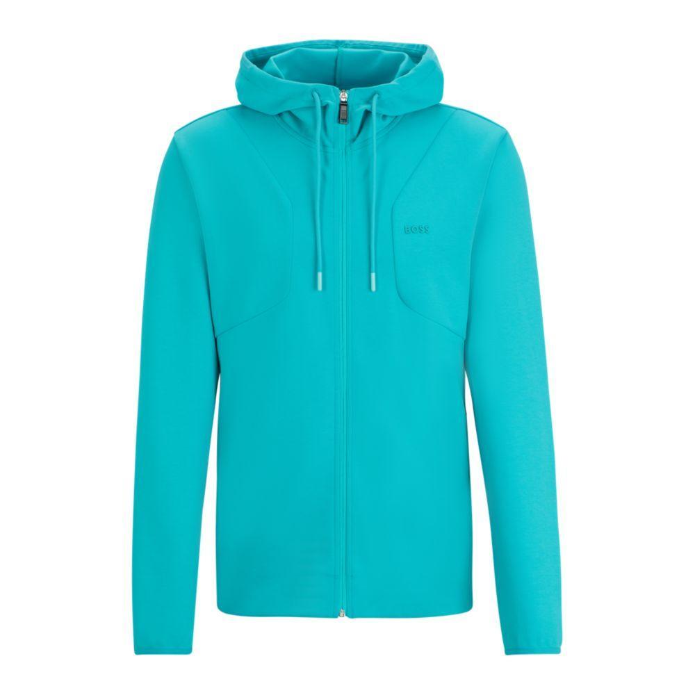 Cotton-blend Zip-up Hoodie With Hd Logo Print In Blue Product Image