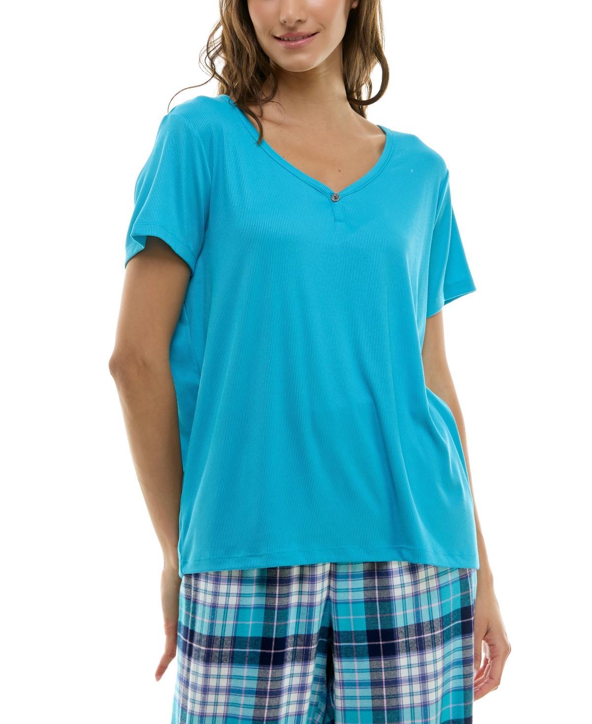 Roudelain Womens Short-Sleeve Ribbed Henley Sleep Top Product Image