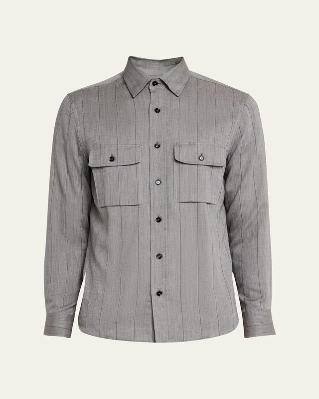 Mens Cotton and Cashmere Stripe Casual Button-Down Shirt Product Image