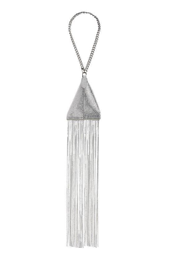 Crystal Fringe Satin Triangle Pouch In Silver Product Image