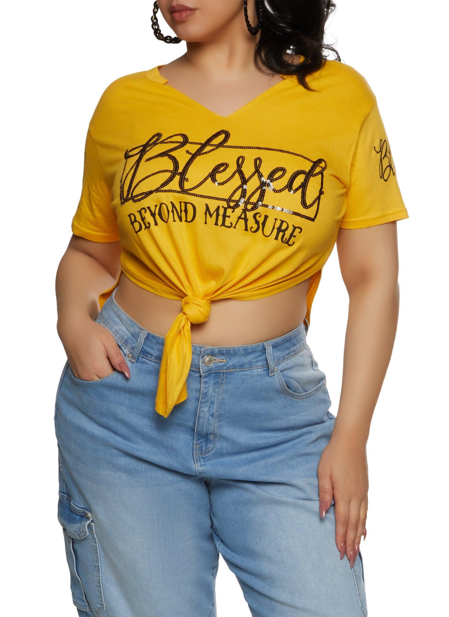 Womens Plus Size Blessed Beyond Measure Hanky Hem Graphic Tee Product Image